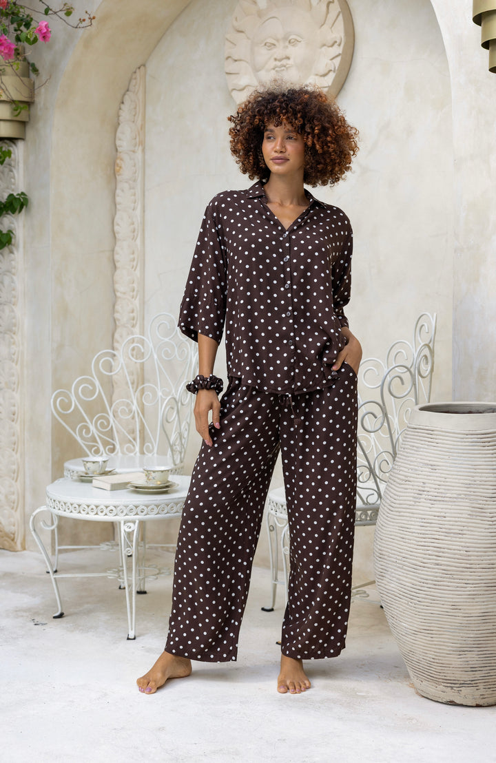 Lola PJ Set Brown & White Polka Dots