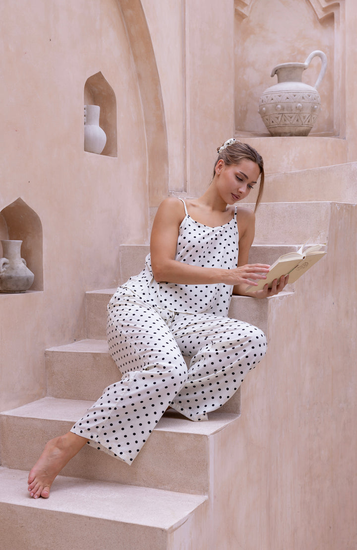 Mika PJ Set Cream and Black Polka Dots