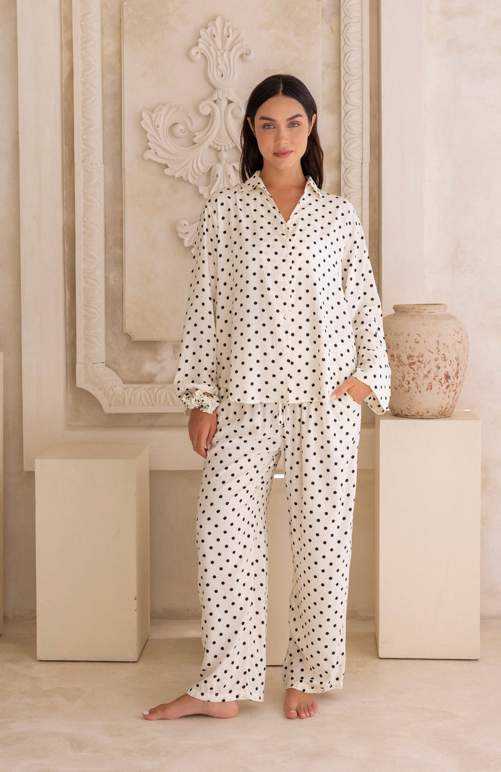 Lucia PJ Set Cream & Black Polka Dots