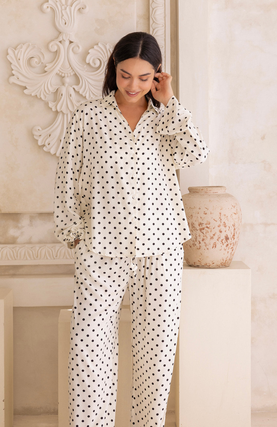 Lucia PJ Set Cream & Black Polka Dots