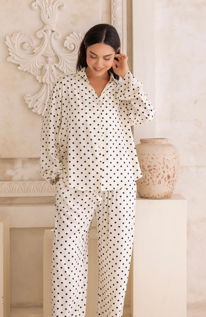 Lucia PJ Set Cream & Black Polka Dots