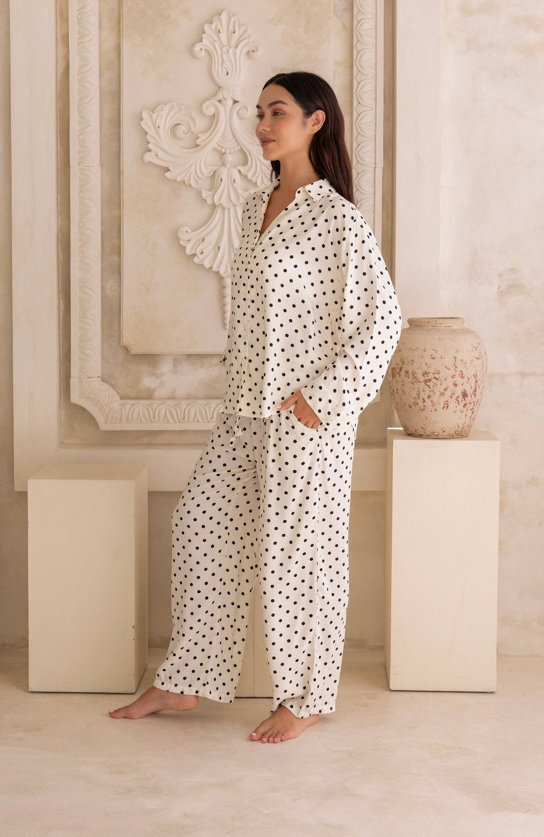 Lucia PJ Set Cream & Black Polka Dots