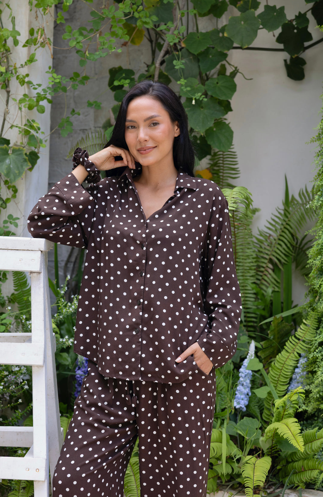 Lucia PJ Set Brown & White Polka Dots