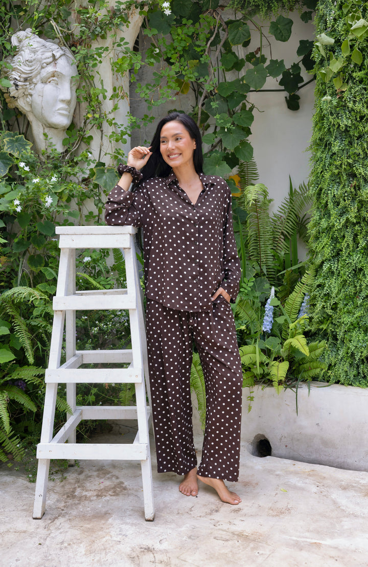 Lucia PJ Set Brown & White Polka Dots