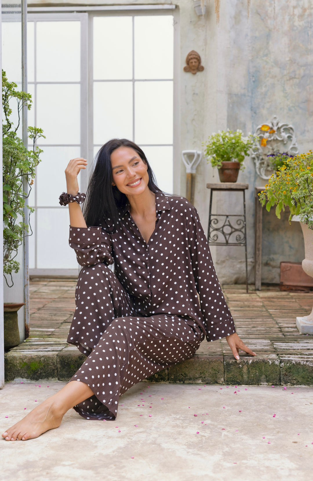 Lucia PJ Set Brown & White Polka Dots