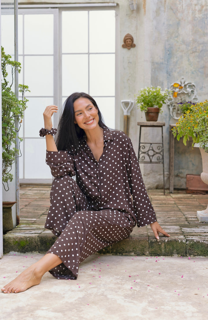 Lucia PJ Set Brown & White Polka Dots