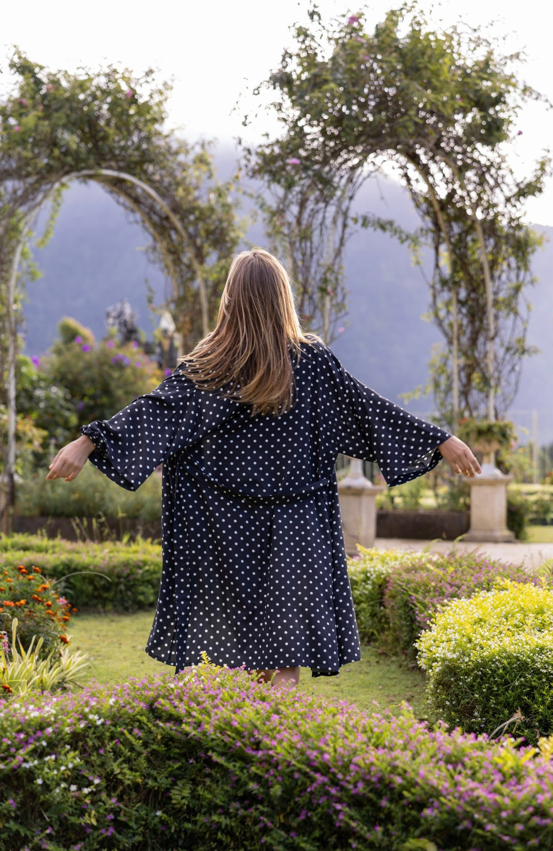 Black and White Polka Dot Kimono Robe - Lucia