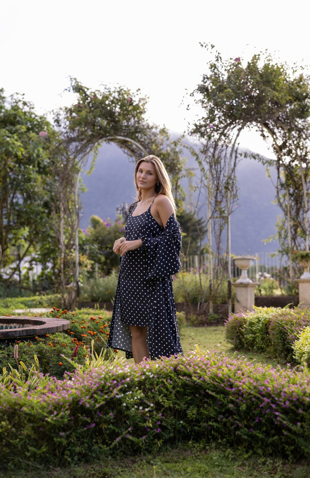 Black and White Polka Dot Kimono Robe - Lucia