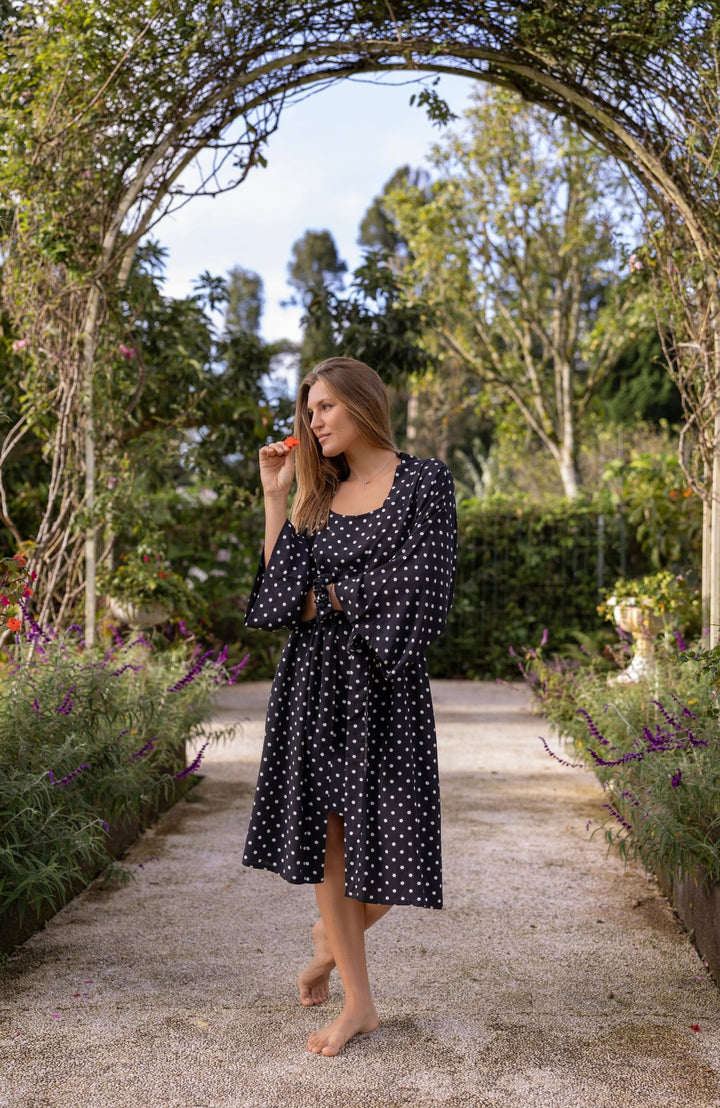 Black and White Polka Dot Kimono Robe - Lucia