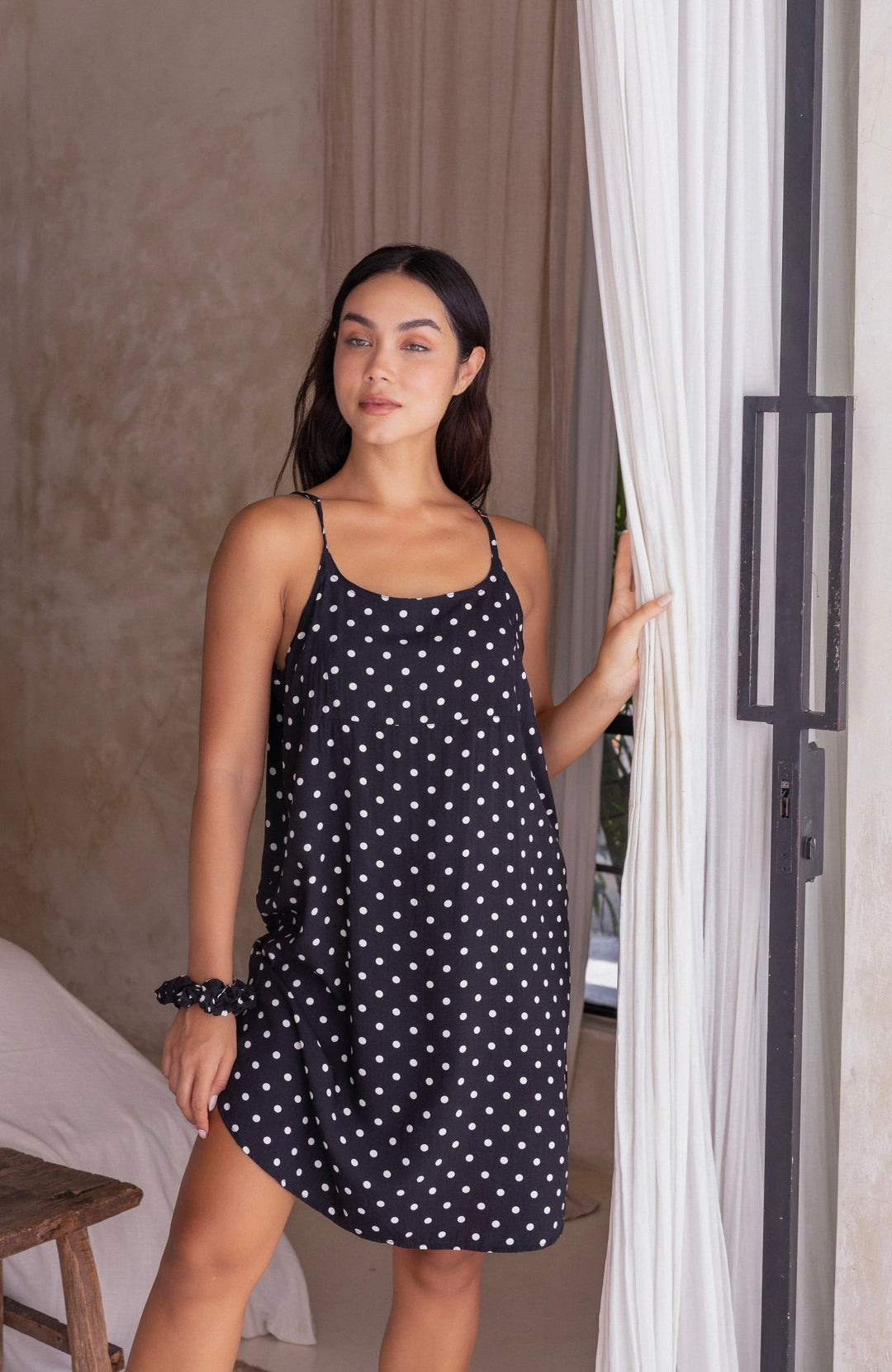 Black & White Polka Dot Nightie - Lucia