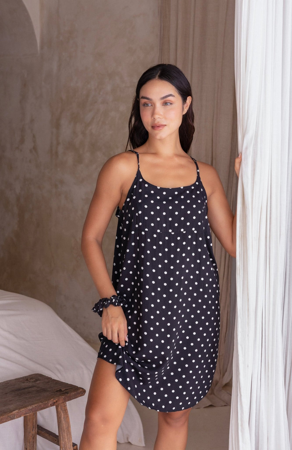 Black & White Polka Dot Nightie - Lucia