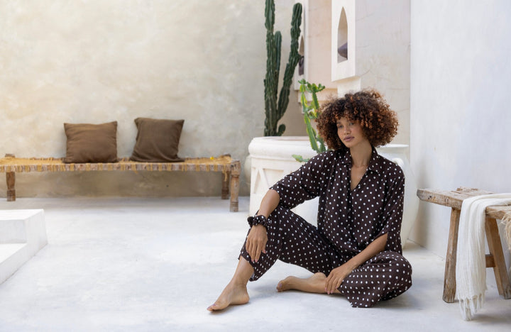 Lola Pj Set Brown & White Polka Dots - Lucia