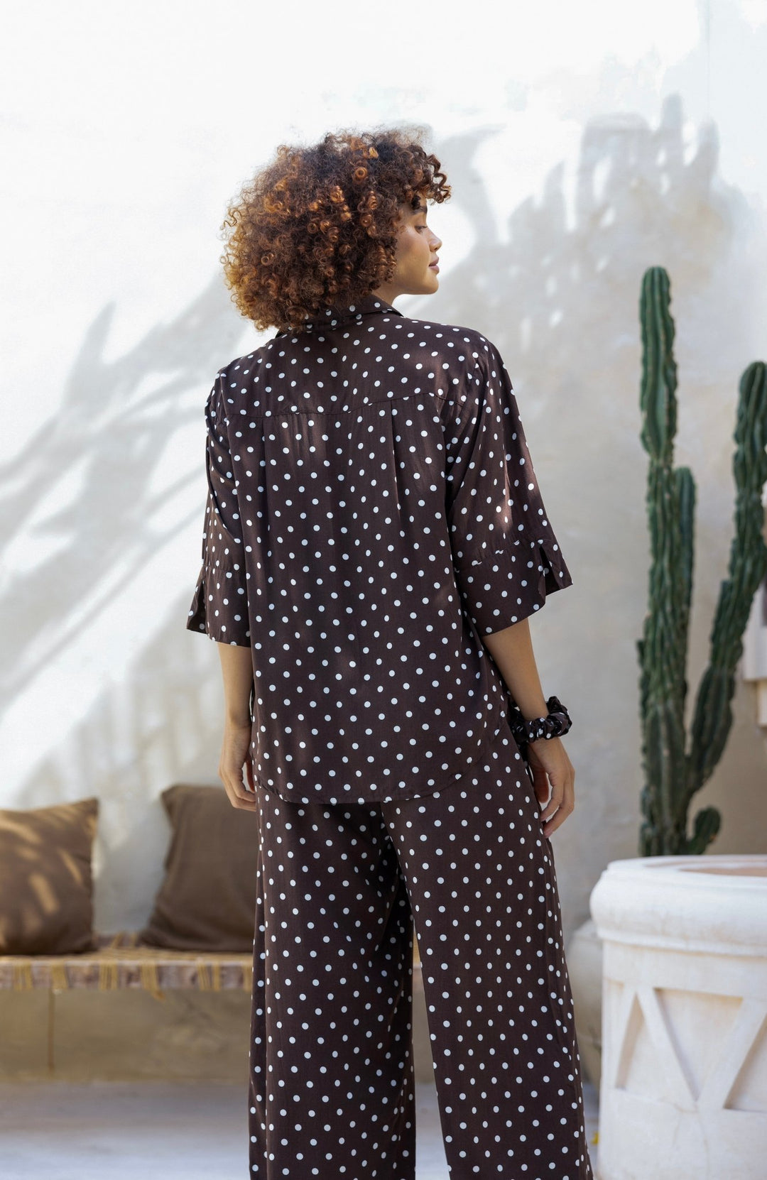 Lola Pj Set Brown & White Polka Dots - Lucia