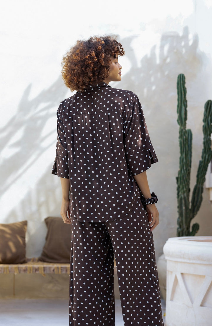 Lola Pj Set Brown & White Polka Dots - Lucia