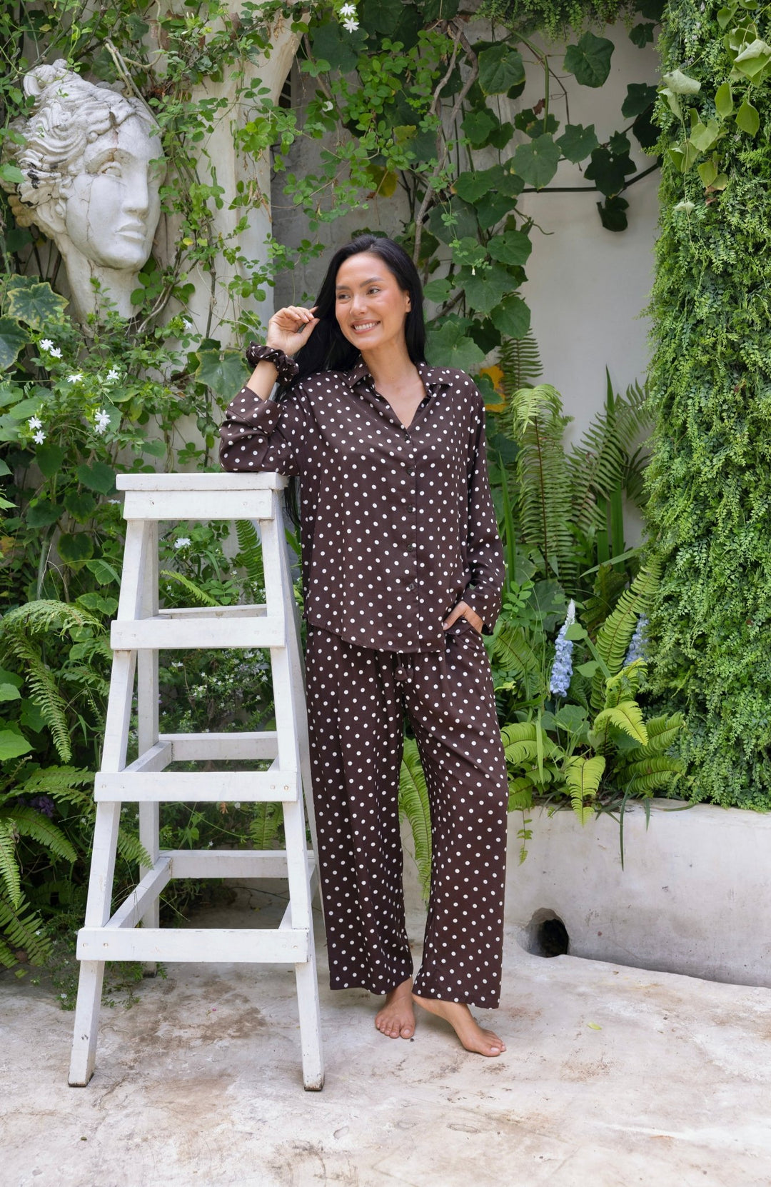 Lucia PJ Set Brown & White Polka Dots - Lucia