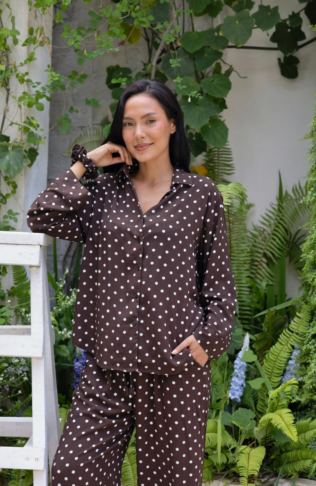 Lucia PJ Set Brown & White Polka Dots - Lucia