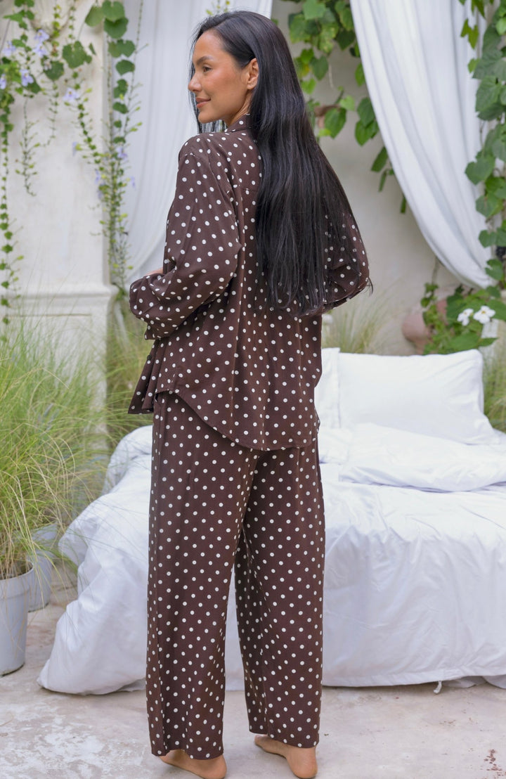Lucia PJ Set Brown & White Polka Dots - Lucia