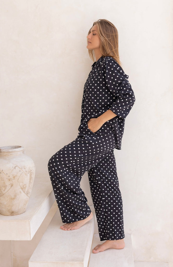 Lucia Pyjama Set Black and White Polka Dots - Lucia