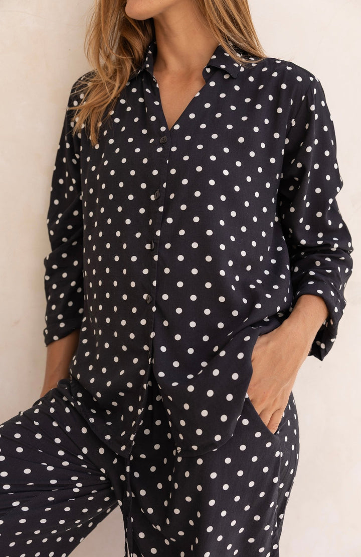 Lucia Pyjama Set Black and White Polka Dots - Lucia