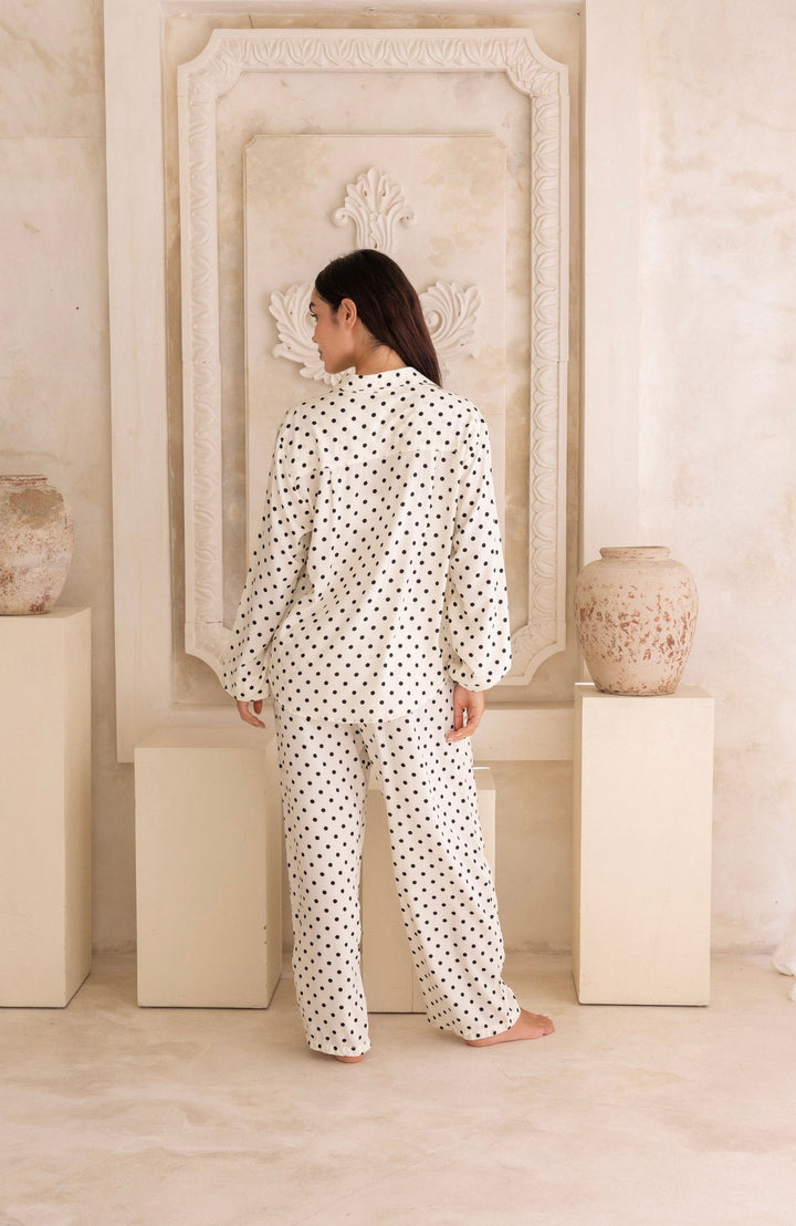 Lucia Pyjama Set Cream and Black Polka Dots - Lucia
