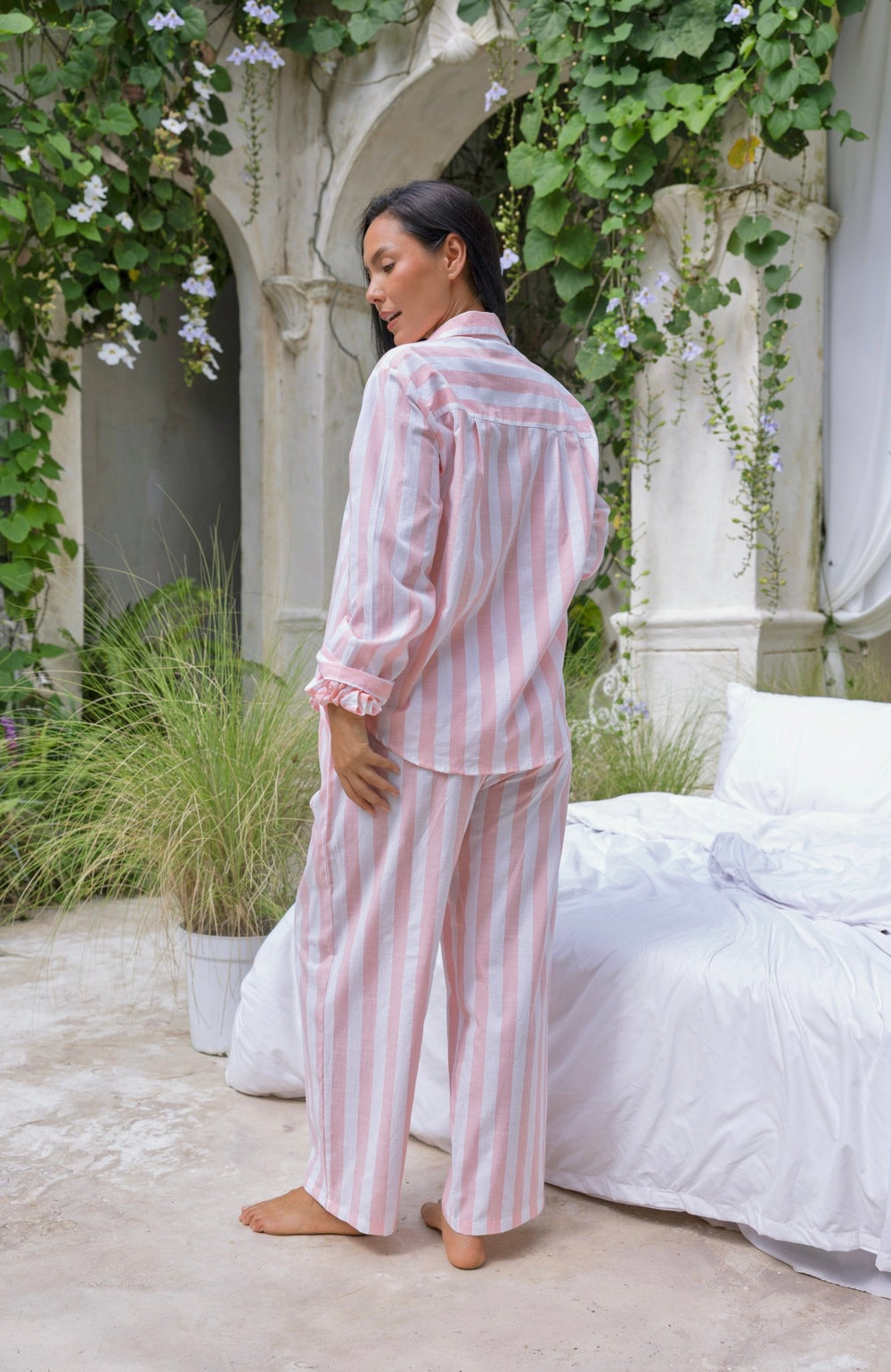 Lucia Pyjama Set Pink and White Stripes - Lucia