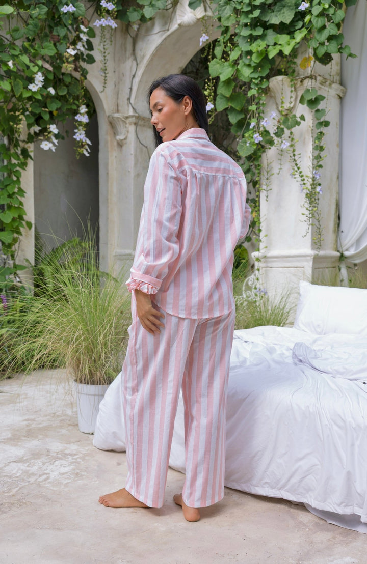Lucia Pyjama Set Pink and White Stripes - Lucia