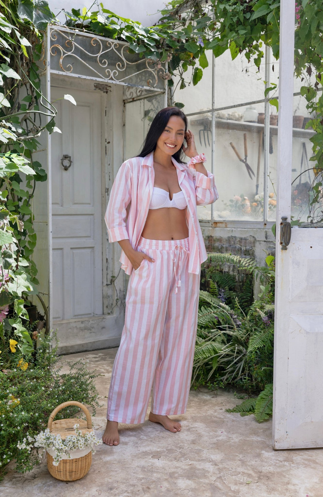 Lucia Pyjama Set Pink and White Stripes - Lucia