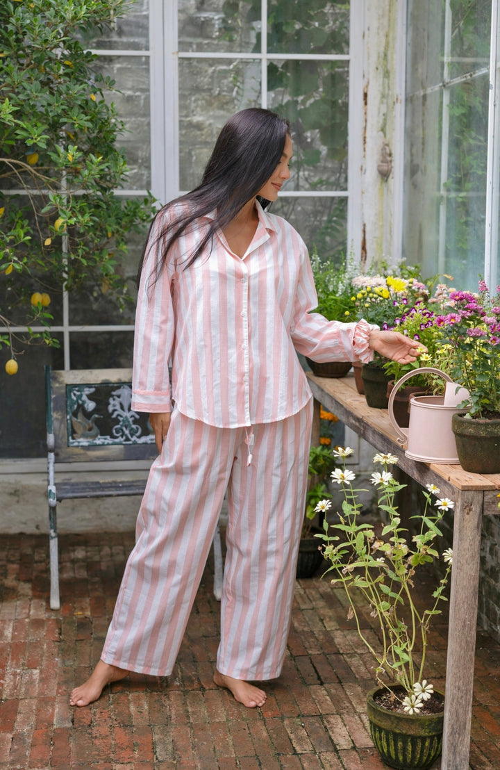 Lucia Pyjama Set Pink and White Stripes - Lucia