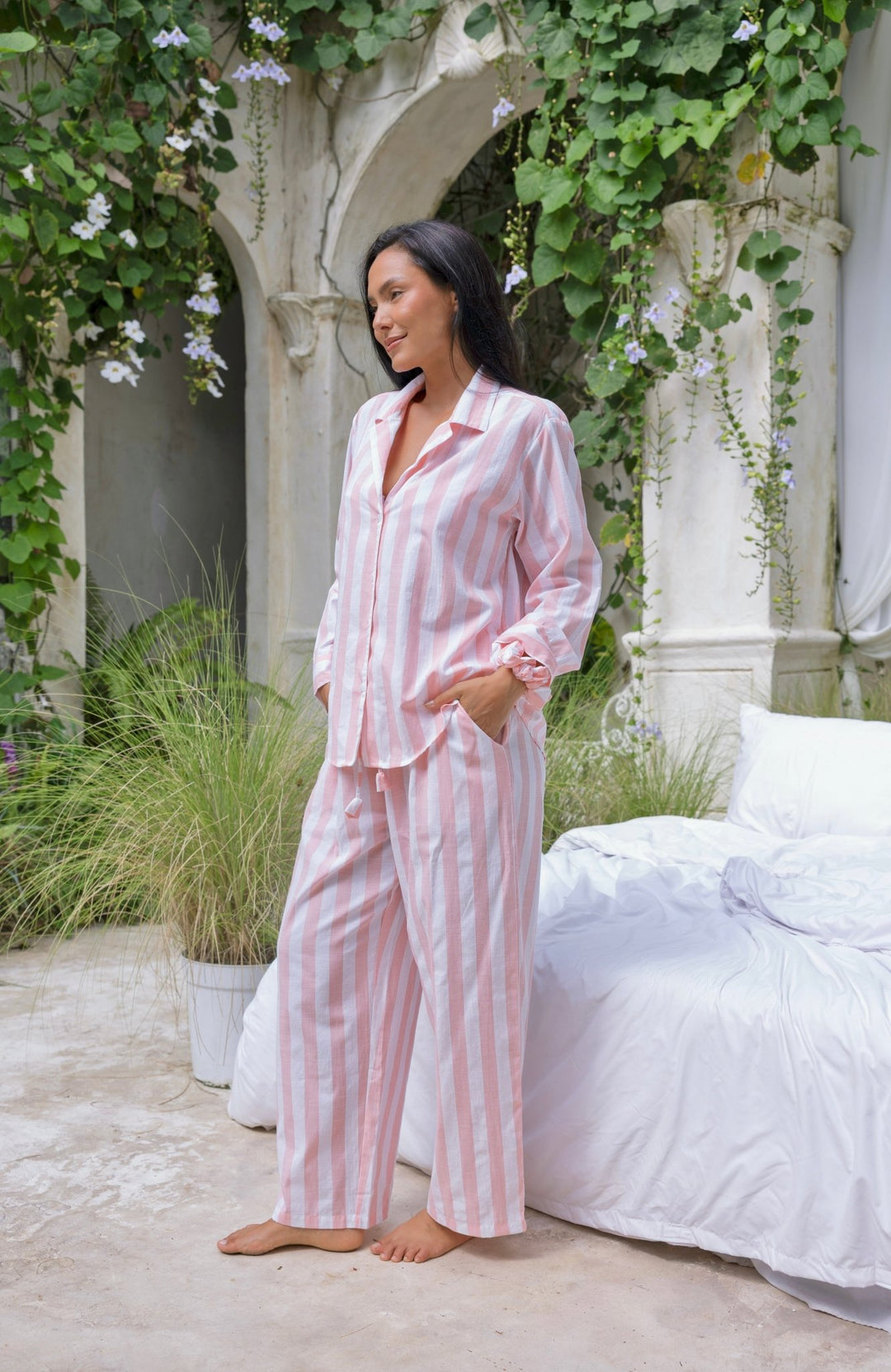 Lucia Pyjama Set Pink and White Stripes - Lucia