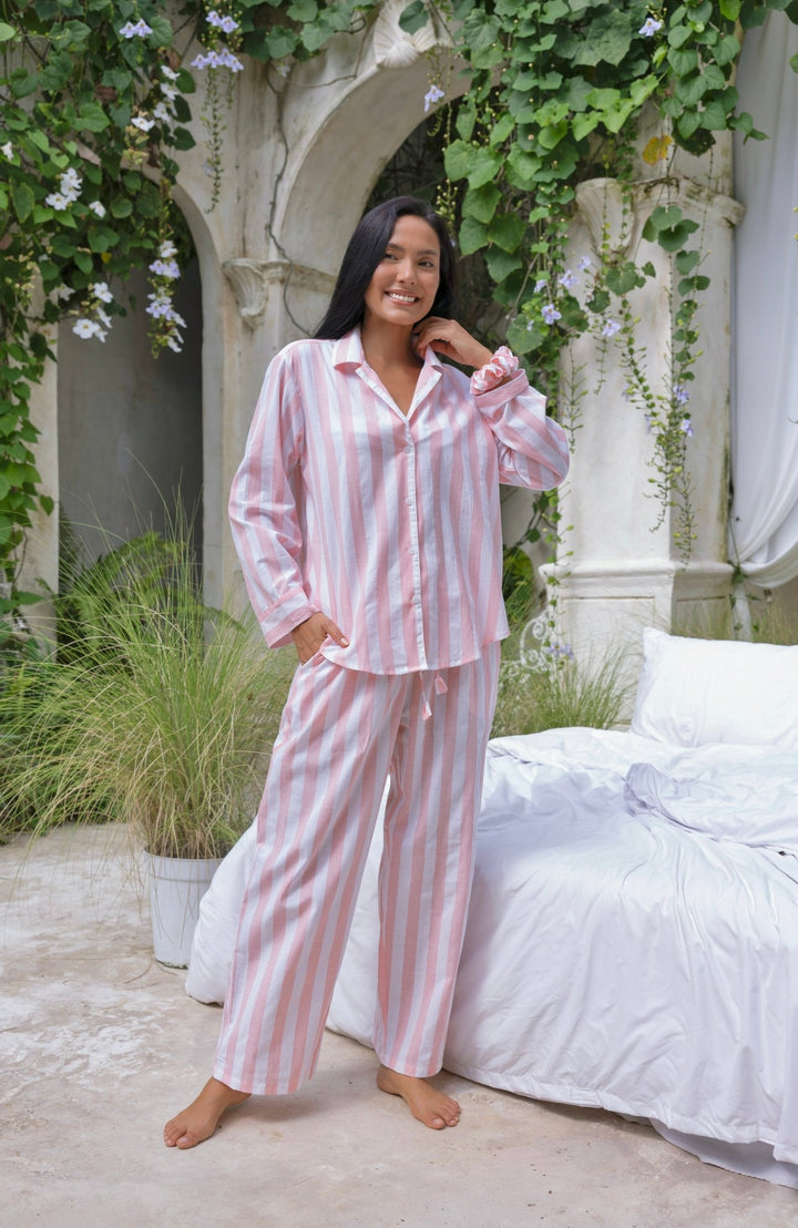 Lucia Pyjama Set Pink and White Stripes - Lucia