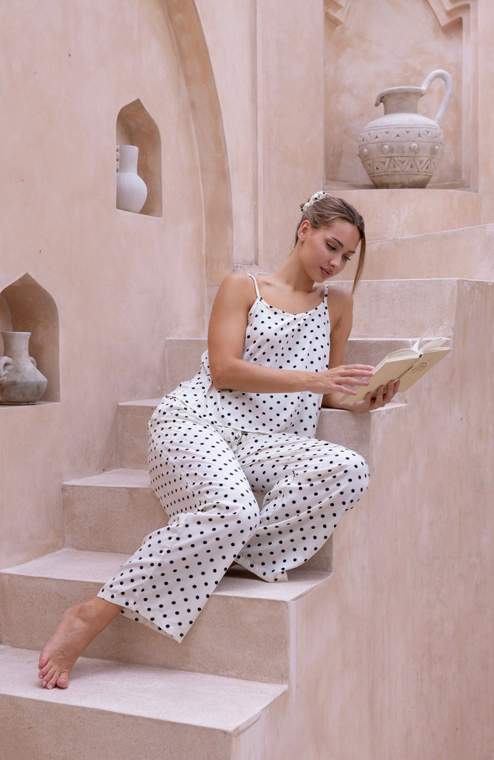 Mika PJ Set Cream and Black Polka Dots - Lucia
