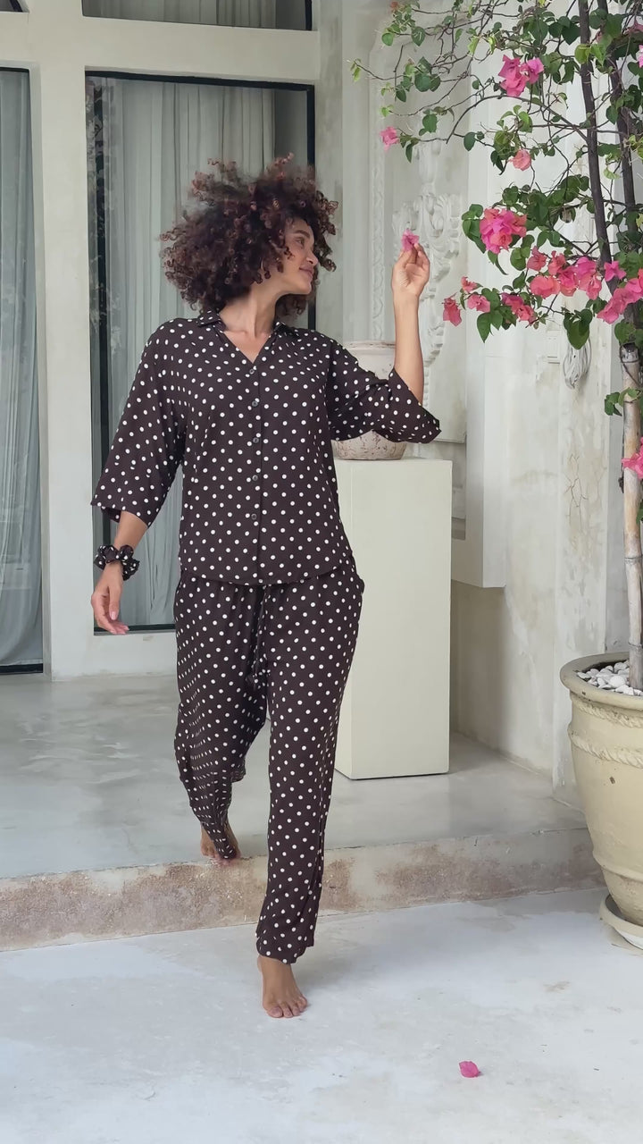 Pre-order Lola PJ Set Brown & White Polka Dots