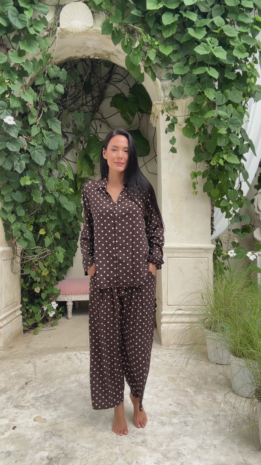 Lucia PJ Set Brown & White Polka Dots