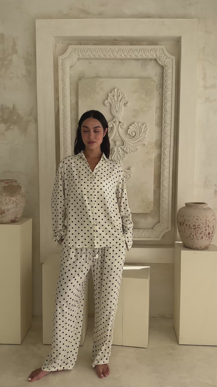 Lucia PJ Set Cream & Black Polka Dots